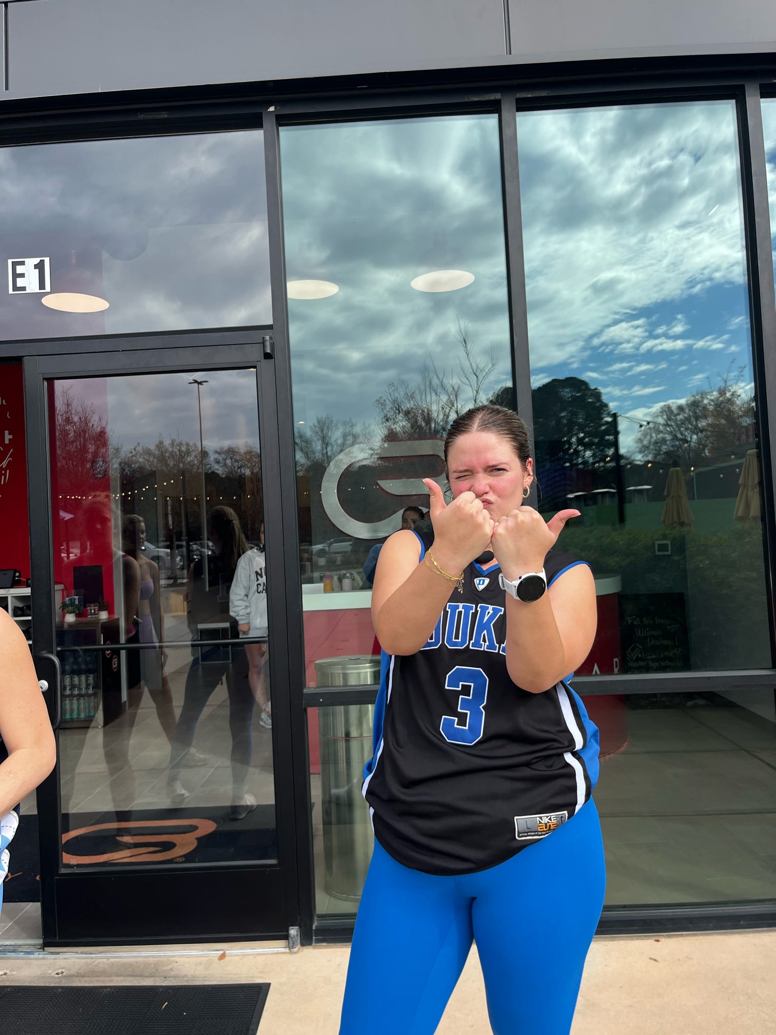 A rider outside the CycleBar Chapel Hill studio in Meadowmont Village